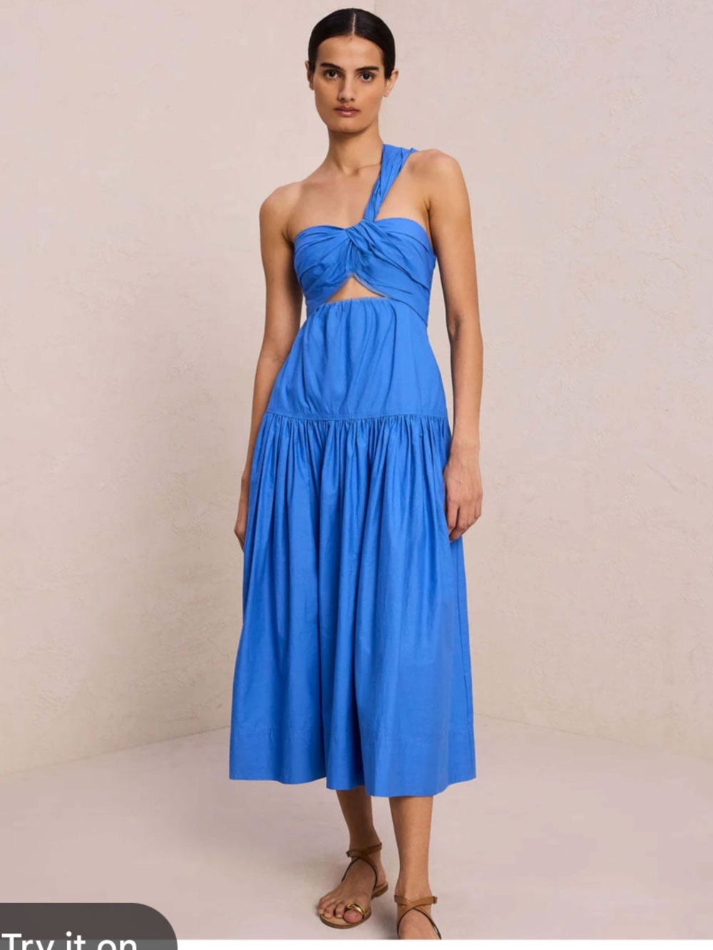 A.L.C. One-Shoulder Twist Front Midi Dress in Blue